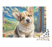 Welsh Corgi 1000 Pieces Jigsaw Puzzles Engaging Family Games Corgi Sitting by Door Jigsaw Puzzle Unique Puzzle Gift for Gifts 38x26cm/1000pcs