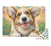 Welsh Corgi 1000 Pieces Jigsaw Puzzles Engaging Home Decoration Corgi Lying in Flowers Jigsaw Puzzle Home Decoration for Gifts 38x26cm/1000pcs