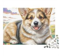 Welsh Corgi 1000 Pieces Jigsaw Puzzles Engaging Home Decoration Corgi Lying on Grass Jigsaw Puzzles Unique Puzzle Gift for Adults And Kids 38x26cm/1000pcs