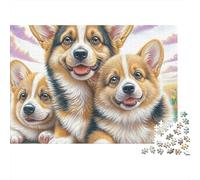 Welsh Corgi 1000 Pieces Jigsaw Puzzles Engaging Home Decoration Three Corgis Together Jigsaw Puzzles Beautiful Decoration for Gifts 70x50cm/1000pcs