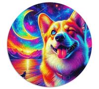 Welsh Corgi 1000 Pieces Jigsaws Stress Reliever Difficult Challenge for Adults & Kids Creative Cute Pet Creative Round Jigsaw Puzzles Home Decor Gifts (67.5x67.5cm)