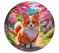 Welsh Corgi 1000 Pieces Jigsaws Stress Reliever Difficult Challenge for Adults & Kids Unique Challenge Games Cute Pet Creative Round Jigsaw Puzzles Home Decor Gifts (67.5x67.5cm)