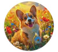 Welsh Corgi 1000 Pieces Jigsaws Stress Reliever Difficult Challenge for Adults & Kids Unique Challenge Games Cute Pet Creative Round Jigsaw Puzzles Family Game Gifts (67.5x67.5cm)