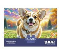 Welsh Corgi 1000 Pieces Premium Cardboard Smiling Corgi in Grass Family Jigsaw Puzzle Mindfulness Activity Birthday Gift Precision Cut Family-friendly Design 52x38cm/1000pcs