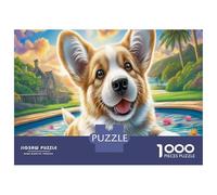 Welsh Corgi 1000 Pieces Puzzle Recycled Cardboard Family Corgi by Pool Adults & Kids Educational Brain Teaser Cognitive Development Home Family Activity Game 70x50cm/1000pcs