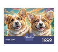 Welsh Corgi 1000 Pieces Sustainable Board Two Corgis Smiling Mindfulness Puzzle for Adults Reusable Puzzle Relaxation Activity Premium Quality 52x38cm/1000pcs
