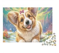 Welsh Corgi 1000Piece JigsawPuzzleCorgi Pink Bow Snow KidsforAdult Challenging LargePiecePuzzles Age12+byth Challenging The Impossible Difficult Game Uncover The Puzzle 52x38cm/1000pcs