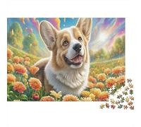 Welsh Corgi 1000Pieces JigsawPuzzleCorgi Sunflowers KidsforAdult Colourful Brainteasing Age12+byth Challenging The Impossible Difficult Game Brainteasing Adults Jigsaw Puzzle 52x38cm/1000pcs