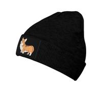 Welsh Corgi American Flag and Eagle 1 Knit Beanie Hat, Unisex Toboggan Hat Soft Slouchy Warm Knitted Cuffed Cap