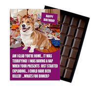 Welsh Corgi Birthday Boxed Chocolate Gift Silly Present Card for Dog Lovers Funny 100 Gram Belgian Milk Chocolate Greeting Bar Not a Dog Treat Human Consumption Only