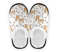 Welsh Corgi Bone Slipper for Women Men Animal Dog Travel Slippers Foldable Indoor Plush Lining Slip on House Slippers Memory Foam Warm Home Sock Shoes L