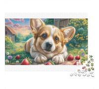 Welsh Corgi Colourful Corgi in Strawberries 1000 Pcs Adult Jigsaws Classic Educational Games Brain Development 38x26cm/1000pcs