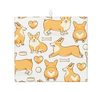 Welsh Corgi, Dish Drying Mat, 18x16 Inch Absorbent Microfiber Quick Dry Machine Washable for Dishes Pots Pans Glassware Coffee Bar Under Rack
