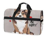 Welsh Corgi Dog and Red Hearts Travel Duffel Bag for Men Women Boys Girls Teens,Oversized Sports Gym Bag with Shoes Compartment Overnight Weekend Yoga Workout Bag Training Handbag