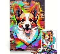 Welsh Corgi Dog Graffiti Jigsaw 1000 Pieces Memory Skill Fun Smooth Edge Perfect Interlock Fun-filled Way to Fill Empty Hours (38x52cm)