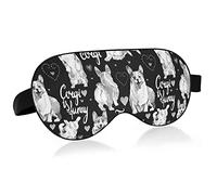 Welsh Corgi Dog with Hearts Seamless Eye Masks Cover Blocks Light Sleep Mask Shade Cover Blindfold Relaxing Eyeshade Cover with Adjustable Head Strap for Men Women Kids