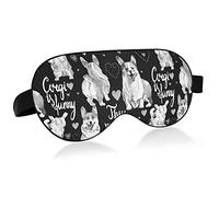 Welsh Corgi Dog with Hearts Seamless Eye Masks Cover Blocks Light Sleep Mask Shade Cover Blindfold Relaxing Eyeshade Cover with Adjustable Head Strap for Men Women Kids