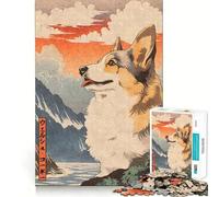 Welsh Corgi Dog Woodblock Jigsaw Puzzle 1000 Mental Recall Game High Accuracy Cutting Craft Interactive Brain Challenge for Home (38x26cm)