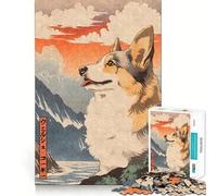 Welsh Corgi Dog Woodblock Puzzle for Adults 1000 Pieces Memory Play Game Firm Fit Secure Assembly Meaningful Connection Building Game (50x75cm)