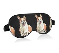 Welsh Corgi Dogs Pink Hearts Seamless On Dark Eye Masks Cover Blocks Light Sleep Mask Shade Cover Blindfold Relaxing Eyeshade Cover with Adjustable Head Strap for Men Women Kids