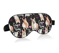 Welsh Corgi Dogs Pink Hearts Seamless On Dark Eye Masks Cover Blocks Light Sleep Mask Shade Cover Blindfold Relaxing Eyeshade Cover with Adjustable Head Strap for Men Women Kids