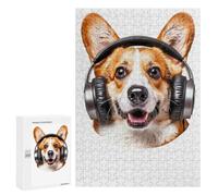 Welsh Corgi Headphones Jigsaw Puzzle, 300 PCS, Relaxing Activity for Adults, A Creative Way to Unwind after A Busy Day, for Family Fun