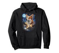 Welsh Corgi Howling at The Moon Vintage Dog Art Pullover Hoodie