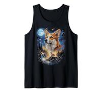 Welsh Corgi Howling at The Moon Vintage Dog Art Tank Top