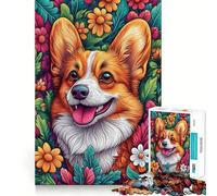 Welsh Corgi in Flowers 1000 Piece Jigsaw Puzzles for Teenagers Recall Fun Play Tight Interlock No Gaps Family Fun Night Activity (38x26cm)