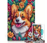 Welsh Corgi in Flowers 1000 Piece Puzzle For Adults Mind Skill Play Laser Cut for Flawless Fit Rewarding Activity for Rainy Days (50x75cm)