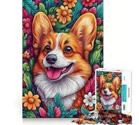Welsh Corgi in Flowers Adult Jigsaw Puzzles1000 Pieces Brain Game Gift High Precision Die Cut Relaxing Indoor Group Activity (38x52cm)