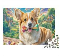 Welsh Corgi Jigsaw Puzzle Corgi Holding A Leaf Jigsaw Puzzles Theme:Romantic Street Great Gift Idea 38x26cm/1000pcs