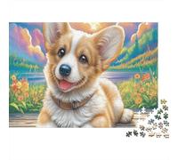 Welsh Corgi Puzzle for Adults Corgi Lying in Grassy Field Puzzle Fun Present & Activity for Home Charming Towns 70x50cm/1000pcs