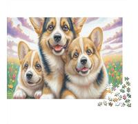 Welsh Corgi Puzzle Three Smiling Corgis in Art Puzzle for Adults Theme:Romantic Street Educational Game Decompression 52x38cm/1000pcs