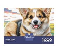 Welsh Corgi Recycled Cardboard 1000 Pieces Jigsaw Puzzle for People with Stress And Anxiety Corgi Lying Field Challenging Puzzle Games 70x50cm/1000pcs