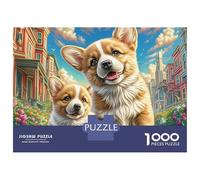 Welsh Corgi Recycled Cardboard 1000Pc Two Corgis in Town Jigsaw Puzzle for Senior Citizens Challenging Puzzle Games Decoration 70x50cm/1000pcs