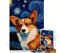 Welsh Corgi Starry Night 1000 Piece Jigsaws for Adults Recall Power Light Enjoyment Precise Edges Meaningful Gift (38x26cm)
