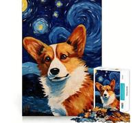 Welsh Corgi Starry Night Jigsaw Puzzle 1000 Pieces Cognitive Fun Play High Precision Die Cut Unique Gift for Stress Relief (38x52cm)