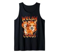 Welsh Corgi Vintage 80s 90s Heavy Metal Flames Tank Top
