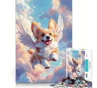 Welsh Corgi with Angel Wings Adults Puzzles 1000 Piece Jigsaws Recall Skill Fun High Precision Die Cut Easy to Learn Family Enjoyment (38x26cm)