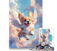 Welsh Corgi with Angel Wings Jigsaw Puzzles for Adults 1000 Think Boost Game Precise Interlock Structure Easy to Learn Family Enjoyment (38x52cm)