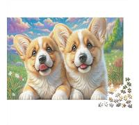 Welsh Corgi1000pc Recycled Cardboard DIY Jigsaw Puzzle for Puzzle Hobbyists,Two Corgis in Blooms Attention Training Puzzle Wall Art Puzzle At-Home Relaxation Jigsaw70x50cm/1000pcs