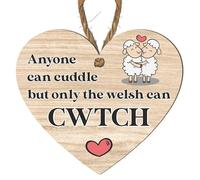 Welsh Cwtch Plaque | Heart Shaped Hanging Wooden Sign | Red or Black Text | Only the Welsh Can Cwtch | Cute Welsh Saying Gift for Home or Loved One (Large: 23 cm (H) × 20 cm (W))