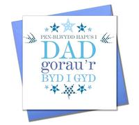 Welsh Dad Birthday Card, Penblwydd Hapus, Blue Stars, Super Dad WSH044