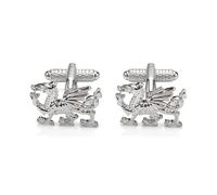 Welsh Dragon Cufflinks for Men - Onyx Art CK526 Silver-Tone Wales Gift
