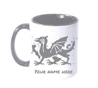 Welsh Dragon 'Cymru am Byth' Personalised Welsh Mug - Custom Name Coffee Mug - Unique Wales Gift - Cymraeg Present for Him or Her (Grey)