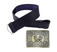 Welsh Dragon Design Kilt Belt and Buckle Set - Handmade Leather Kilt Belt featuring a Plain Design/Antique Celtic Knot Kilt Belt with Buckle (Dragon with Celtic Knot Buckle, L)