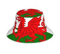 Welsh Dragon Flag American Flag and Eagle Reversible Bucket Hat Reflective Fisherman Cap, Foldable Sun Hat for Hiking Fishing