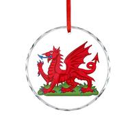 Welsh Dragon Flag Crystal Glass Pedant Hanging Ornament Printed Gifts Decor for Xmas Tree Merry Christmas Wedding Anniversary