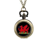 Welsh Dragon Flag Custom Quartz Pocket Watch Classic Vintage with Chain Arabic Numerals Scale Personalized Gift for Men Women